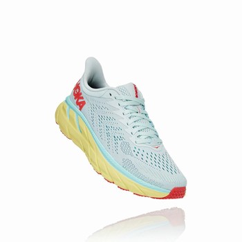 Hoka One One CLIFTON 7 Brede Sko Dame Turkis Rød | CzVuSpB1