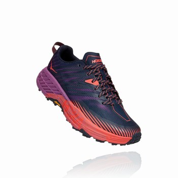 Hoka One One SPEEDGOAT 4 Trail Løpesko Dame Marineblå Lilla Rød | wYqHrELo