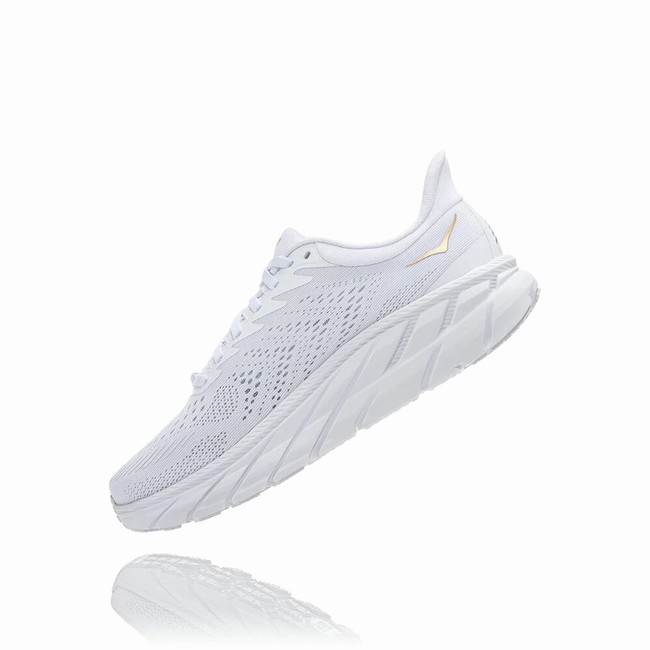 Hoka One One CLIFTON 7 Brede Sko Dame Hvite | 1rbJV5fh