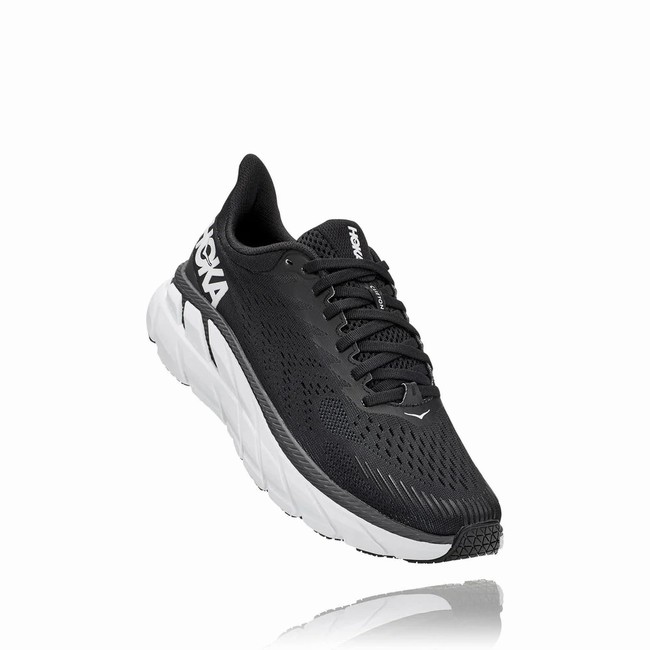 Hoka One One CLIFTON 7 Brede Sko Dame Svarte | 8lzaWytK