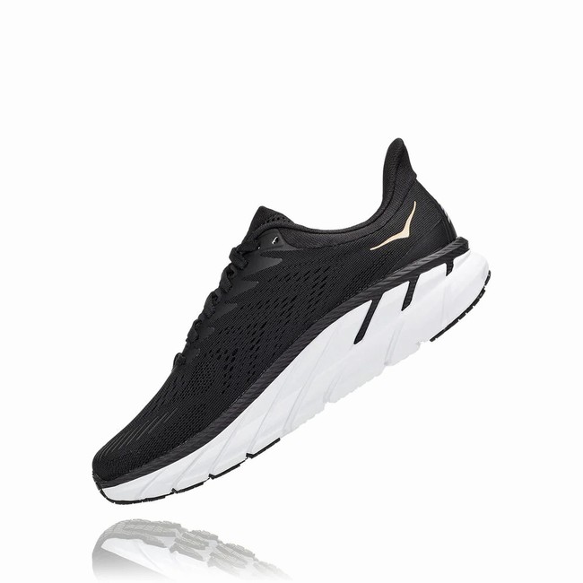 Hoka One One CLIFTON 7 Brede Sko Dame Svarte | fBDH6vLq