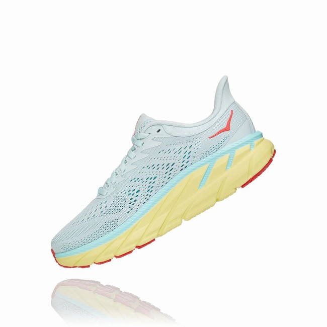 Hoka One One CLIFTON 7 Brede Sko Dame Turkis Rød | CzVuSpB1