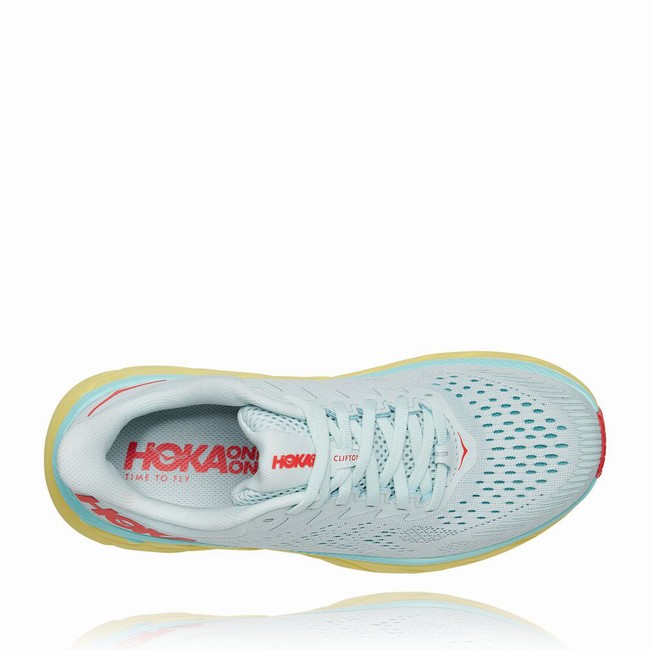 Hoka One One CLIFTON 7 Brede Sko Dame Turkis Rød | CzVuSpB1