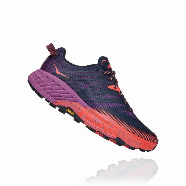 Hoka One One SPEEDGOAT 4 Trail Løpesko Dame Marineblå Lilla Rød | wYqHrELo